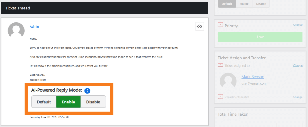 Admin AI Powered Reply